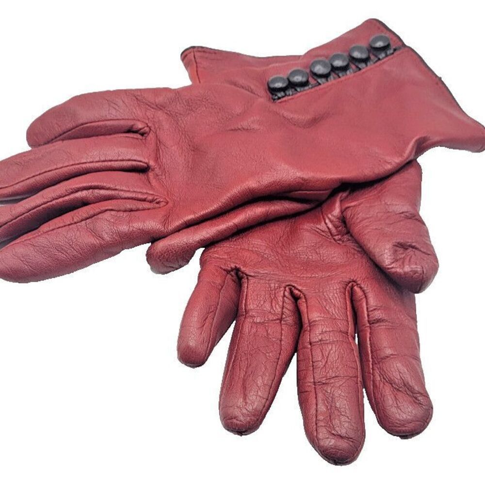 Gorgeous Vintage Button up leather cashmere lined gloves Size S Victorian